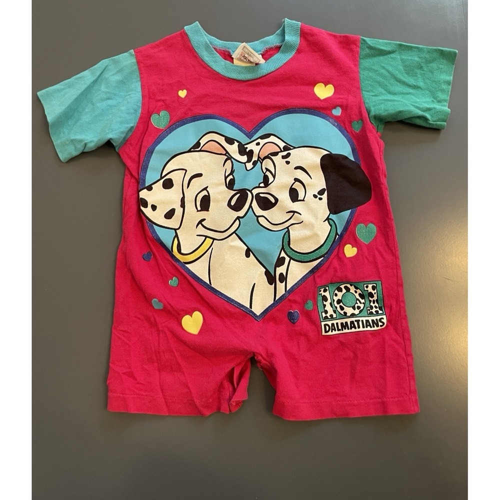 FLAWED Vintage 101 Dalmatians Romper Toddler Size 3 Disney Pink Colorblock READ